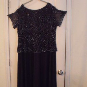 Elegant Full Length Dark Eggplant and Beaded Evening Dress In Size 20